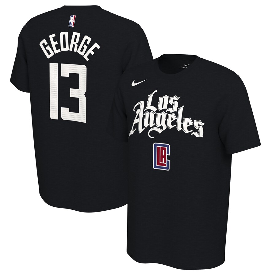 Men 2020 NBA Nike Paul George LA Clippers Black 201920 Earned Edition Name Number TShirt